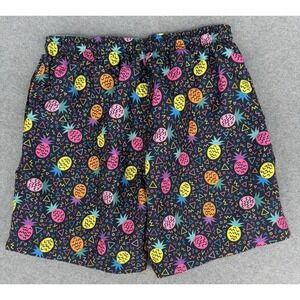 Mens Swim Trunks Retro 90s Aesthetic Pineapple Print Neon Black Medium
